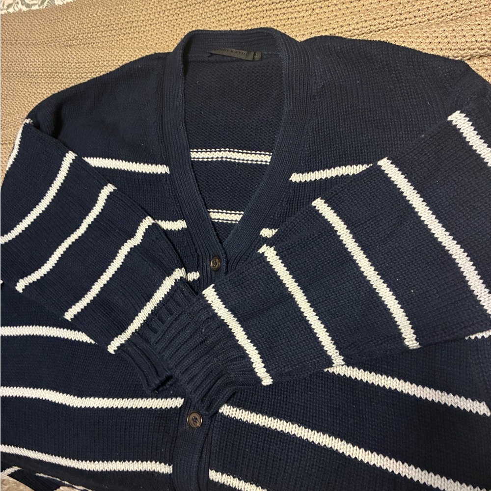 Navy and White Striped Oversized Cardigan